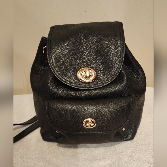 Like New Coach Black Leather Backpack 9x9 - Picture 1 of 8
